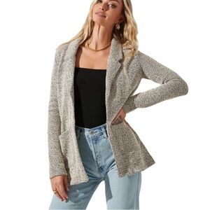 ASTR the Label TWEED BLAZER Tan Black Cotton Blend Cardigan size S